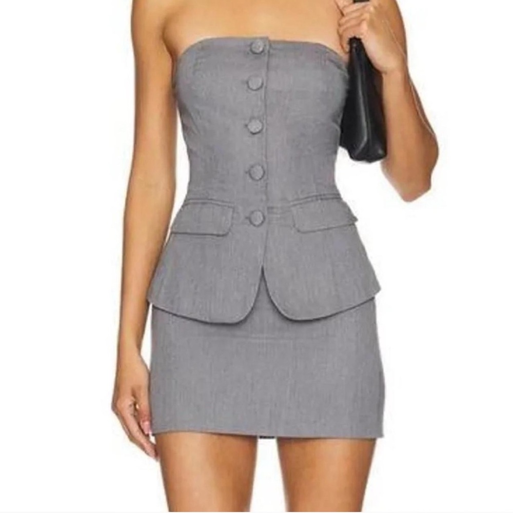 REVOLVE Gray Strapless Top & Mini Skirt Set